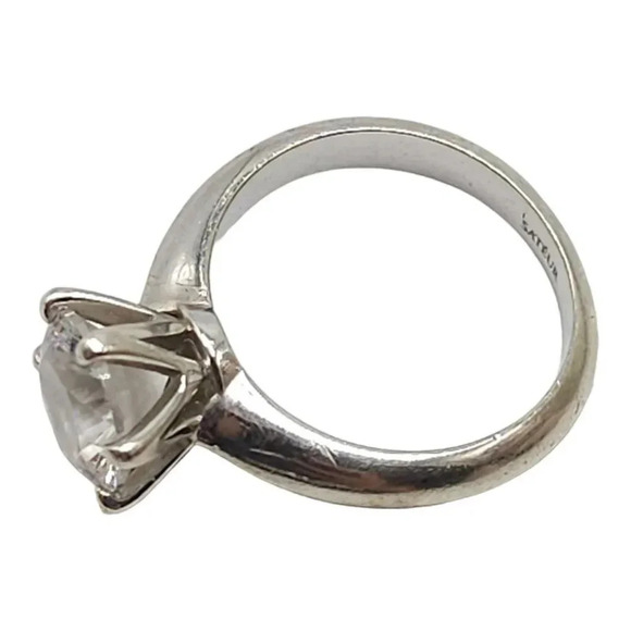 Sateur Paris Engagement CZ Solitaire Ring Size 5 Platinum Plated Sterling Silver - Picture 3 of 6